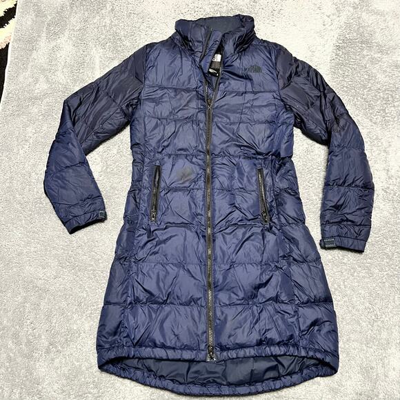 The North Face Jacket Womens XS 550 Down Puffer Long Blue Coat *** - Picture 1 of 12